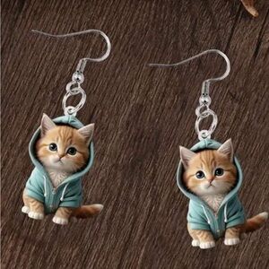 Adorable Cat Earrings with Hoodie Design new